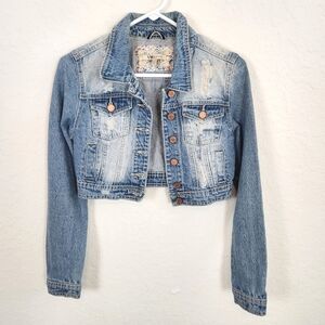 YMI Jeans | Distressed Cropped Denim Jacket Blue Small